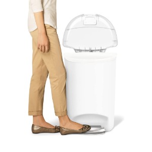 Полукръгла кошче за боклук с педал, 50 л, бяло - simplehuman