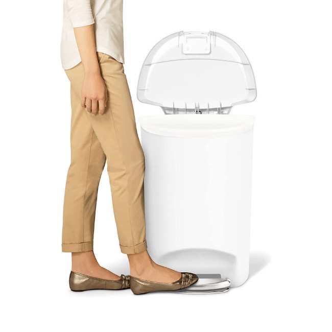 Полукръгла кошче за боклук с педал, 50 л, бяло - simplehuman