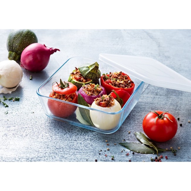 "Cook & Freeze" квадратен съд за храна, изработен от термоустойчиво стъкло, 850 ml, с пластмасов капак - Pyrex