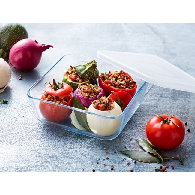 "Cook & Freeze" квадратен съд за храна, изработен от термоустойчиво стъкло, 2 L, с пластмасов капак - Pyrex