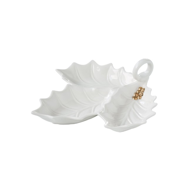 Порцелан плато за сервиране на мезета, 22х20 см, "HOLLY&BERRIES WHITE" - Nuova R2S