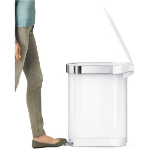 Кофа за боклук "Slim", с педал, 45 л, Бяла стомана - simplehuman