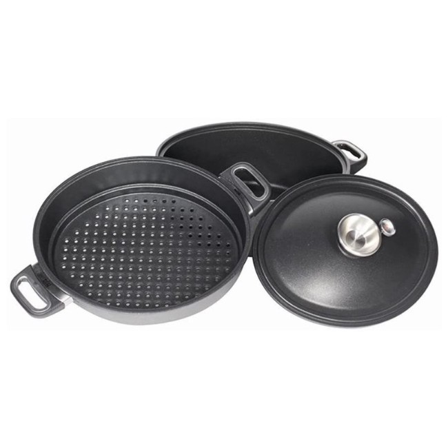 Комплект за готвене на пара от 3 части, алуминий, 33 x 26 см/6 L, овален - AMT Gastroguss