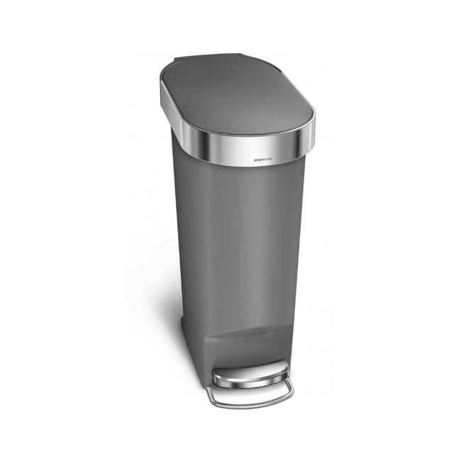 Тънък кош за боклук, с педал, 40 L, пластмаса, сив - simplehuman