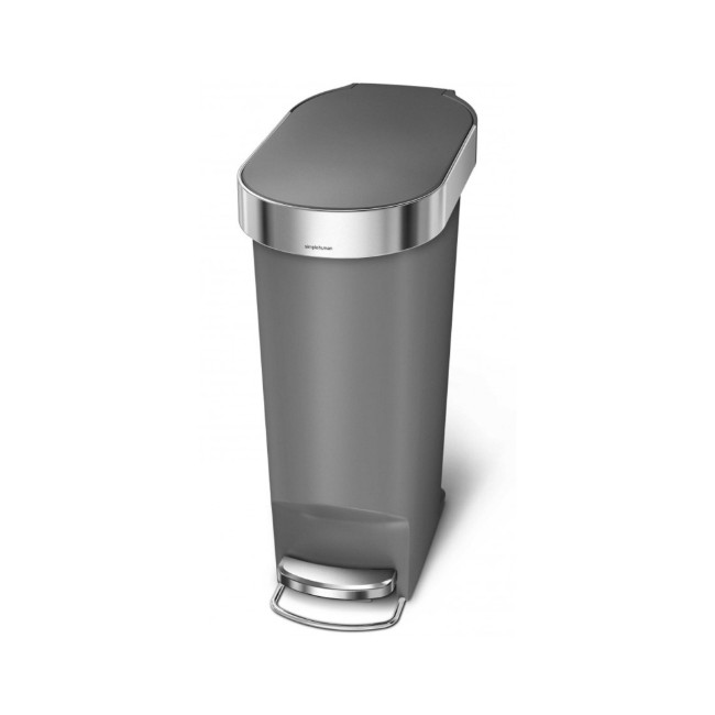 Тънък кош за боклук, с педал, 40 L, пластмаса, сив - simplehuman