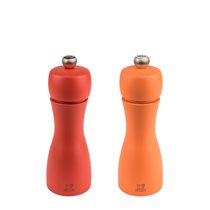Комплект "Tahiti Duo Autumn" от 2 броя мелнички за сол и черен пипер, 15 см, буково дърво, цвят портокал и цвят праскова - Peugeot
