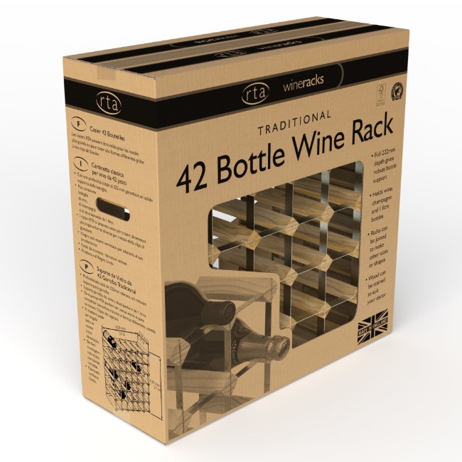 Стелаж за 42 бутилки вино, борова дървесина, цвят "Light Oak" - RTA
