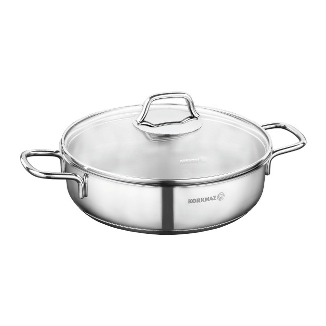 Тиган, неръждаема стомана, с капак, 26см / 3.6L, "Perla" - Кorkmaz