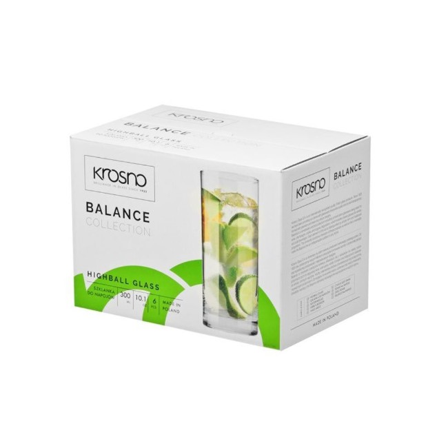 Комплект от 6 чаши "long drink", 300 мл, "Balance" - Krosno