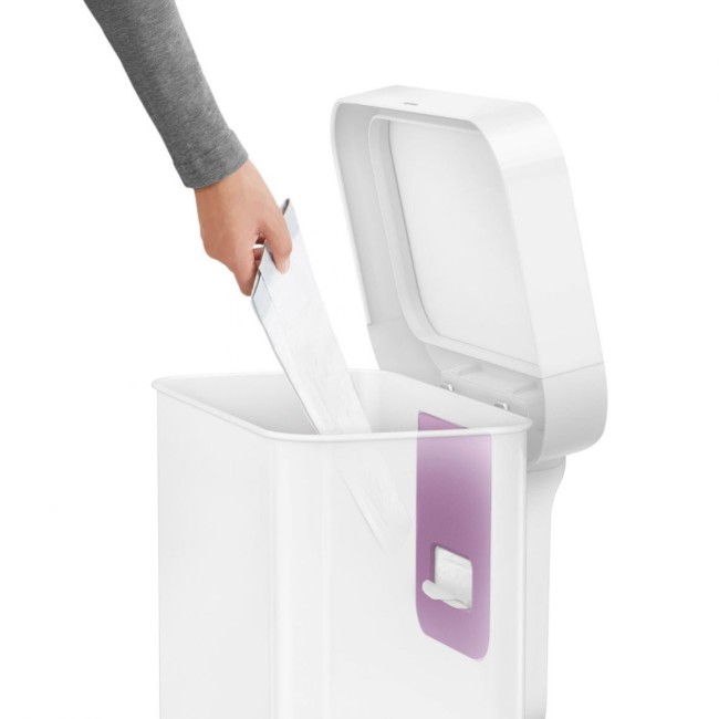 Кошче за боклук, правоъгълно, с педал 45 L, бяло - simplehuman