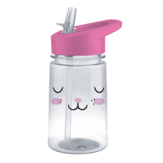 Бутилка за вода "Zoo Flip & Sip" 430 мл, пластмаса, шарка на заек - Aladdin