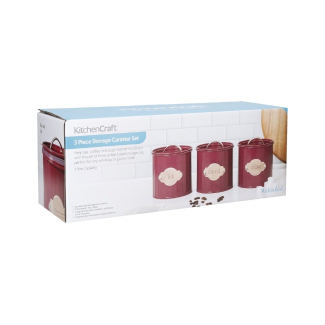 Комплект от 3 съда за чай, кафе и захар, 1L, Burgundy - Kitchen Craft