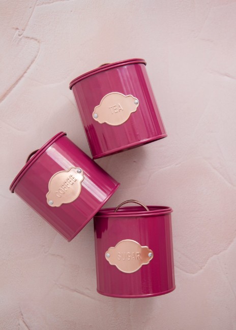 Комплект от 3 съда за чай, кафе и захар, 1L, Burgundy - Kitchen Craft