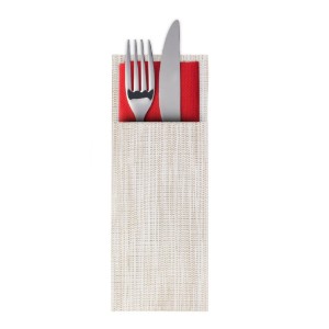 Комплект 6 плика за прибори, "Uni", 24 x 9 см, пластмаса, бежово/бяло - марка Saleen