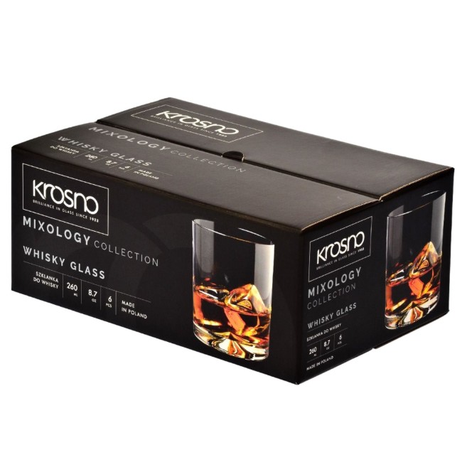 Комплект чаши за уиски от 6 части, стъклени, 260мл, "Mixology" - Krosno