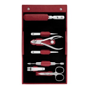 Комплект за маникюр от 7 части, кожен портфейл с телчета, червен - Zwilling Classic Inox