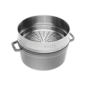 Чугунена тенджера Cocotte, с приставка за готвене на пара, 24 см/3,79 л, графитено сиво - Staub