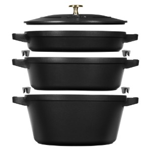 Комплект съдове Cocotte от 3 части, 24см, чугун, Black - Staub
