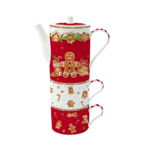 Комплект чайник и 2 чаши, порцелан, "Fancy Gingerbread" - Easy Life