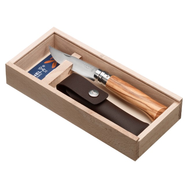 N°08 джобен нож с кания, неръждаема стомана, 8,5 см, "Tradition Luxe", маслина - Opinel