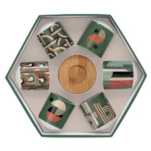 Комплект 6 чаши и чинийки, порцелан, 70мл, "Geometrical" - Easy Life