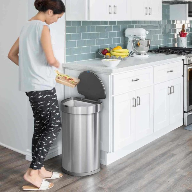 Кофа за боклук със сензор, полукръгла, 45 л, неръждаема стомана - simplehuman