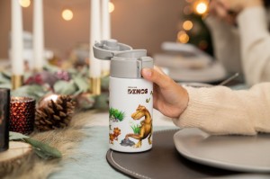 Детска бутилка за пиене, неръждаема стомана, 350мл, "Dinos", White-Grey - Zwilling