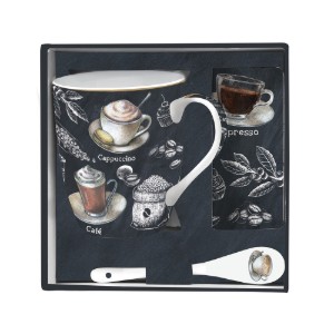 Чаша с порцеланова лъжица и коркова поставка, 350 ml, "Barista" - Nuova R2S