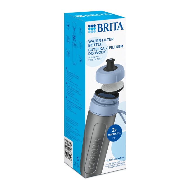 Бутилка за филтриране на вода BRITA, Active модел, 600 ml (тъмносинь) + 2 филтъра MicroDisc