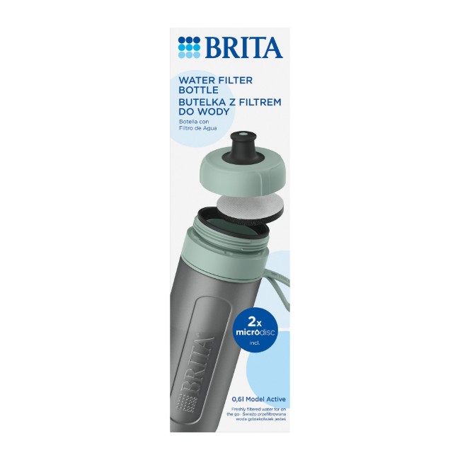 BRITA бутилка за филтриране на вода Аctive 600 ml (тъмнозелена) + 2 филтъра MicroDisc