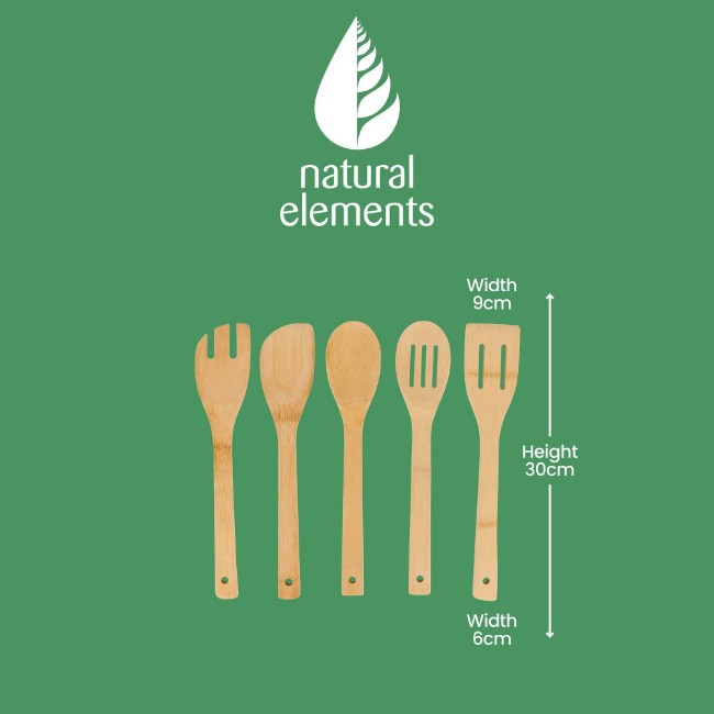 Комплект прибори от 5 части, 36 см, бамбук, "Natural Elements" - Kitchen Craft