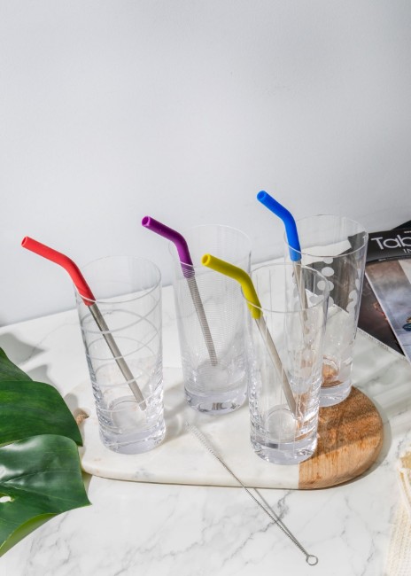 Комплект от 4 сламки от неръждаема стомана, 23 см и четка за почистване - произведени от Kitchen Craft