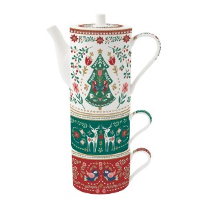 Комплект за сервиране на чай, 3 части, порцелан, "Christmas Folk" - Easy Life