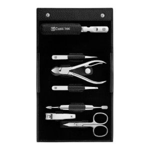 комплект за маникюр от 7 части, кожен калъф, с щракване, черен - Zwilling Classic Inox