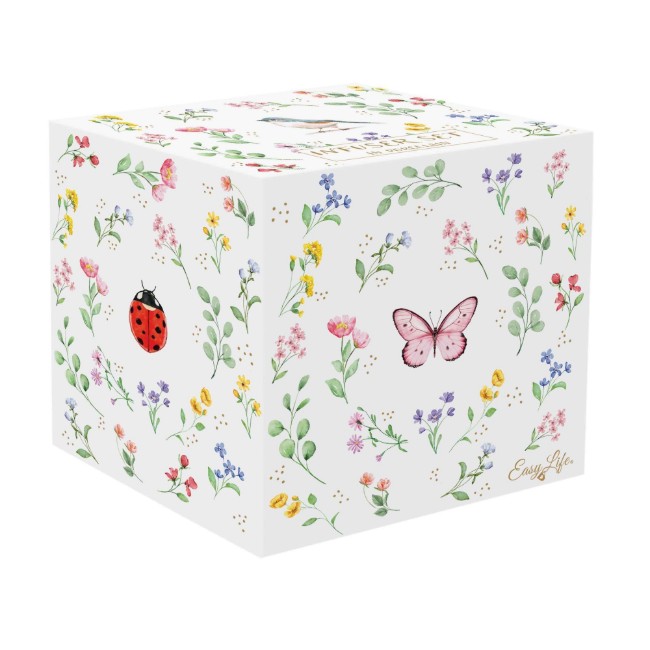 Чаша с капак и метална настойка, порцелан, релефен дизайн, 450 мл, "Fancy Garden" - Nuova R2S