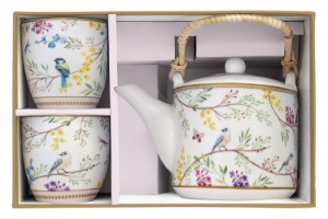 Порцеланов чайник, 600 ml, с инфузер и 2 чаши, "Birds Melody" - Nuova R2S