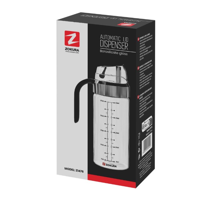 Бутилка диспенсър с автоматична капачка, боросиликатно стъкло, 450 ml - Zokura