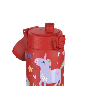 Детска бутилка за вода, неръждаема стомана, 400 мл, Red, Unicorns - Ion8