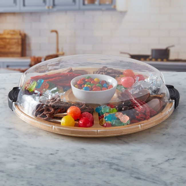 Въртяща се чиния, с капак, бамбук, 35.5 см - Farberware