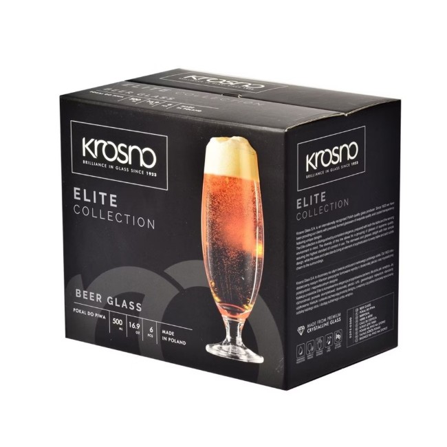Комплект чаши за бира от 6 части, кристално стъкло, 500мл, "Elite" - Krosno