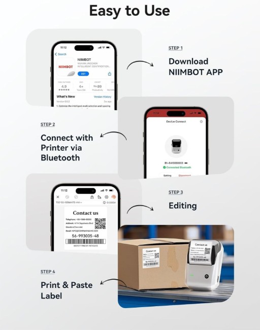 Преносим термопринтер за етикети, модел B1, сив - NIIMBOT