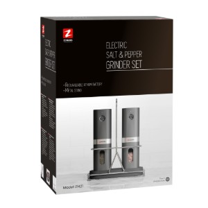 Комплект от 2 електрически мелнички за сол и черен пипер, с включена метална стойка - Zokura