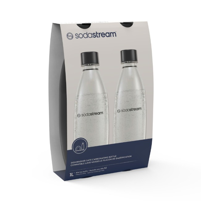 Комплект от 2 бутилки за газиране "Fuse", пластмасови, 1L, черни - SodaStream