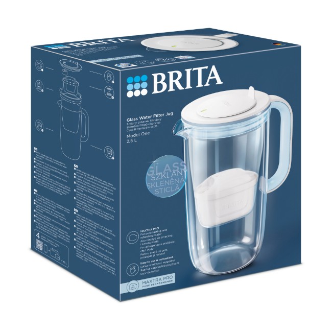 Филтърна кана BRITA, стъклена, 2.5 L, Maxtra PRO (светло синя)