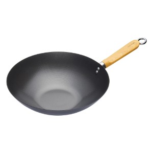 Уок тиган с дървена дръжка, 30 см, въглеродна стомана - от марката Kitchen Craft