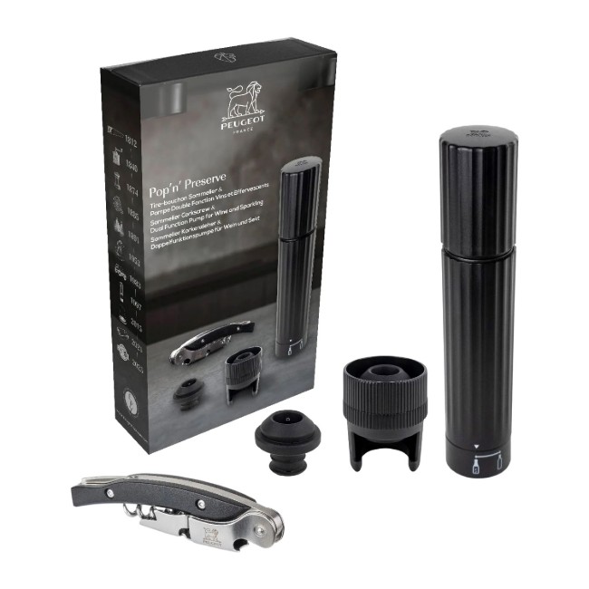 Комплект вакуумна помпа и тирбушон, 4 части, "Pop'n Preserve" - ​​​​Peugeot