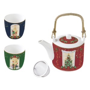 Порцеланов чайник, 600 мл, с инфузия и 2 чаени чаши, "Festive Avenue" - Nuova R2S