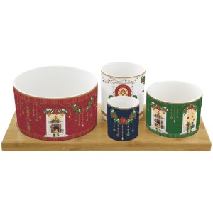 Комплект за сервиране на предястия, 4 части, с бамбукова поставка, "Festive Avenue" - Nuova R2S