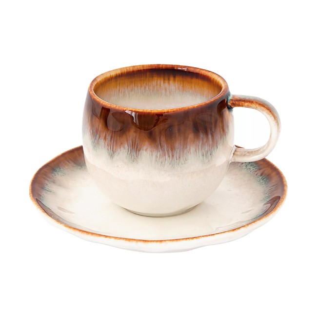 Чаша с чинийка, порцелан, 120 мл, "Nuances", кафява - Nuova R2S