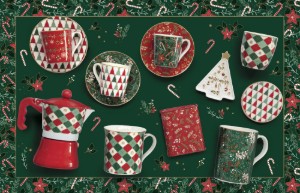 Комплект за сервиране на предястия от 4 части, с бамбукова поставка, "Fancy Christmas" - Nuova R2S